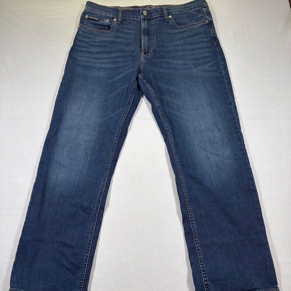 Calvin Klein Mens Straight Leg Stretch Jeans Medium Wash Blue 36x30